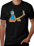 Cartoon Beaver See-Saw Black T-Shirt