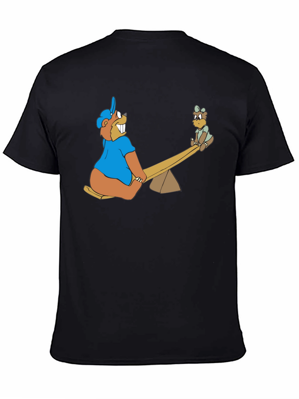 Cartoon Beaver See-Saw Black T-Shirt