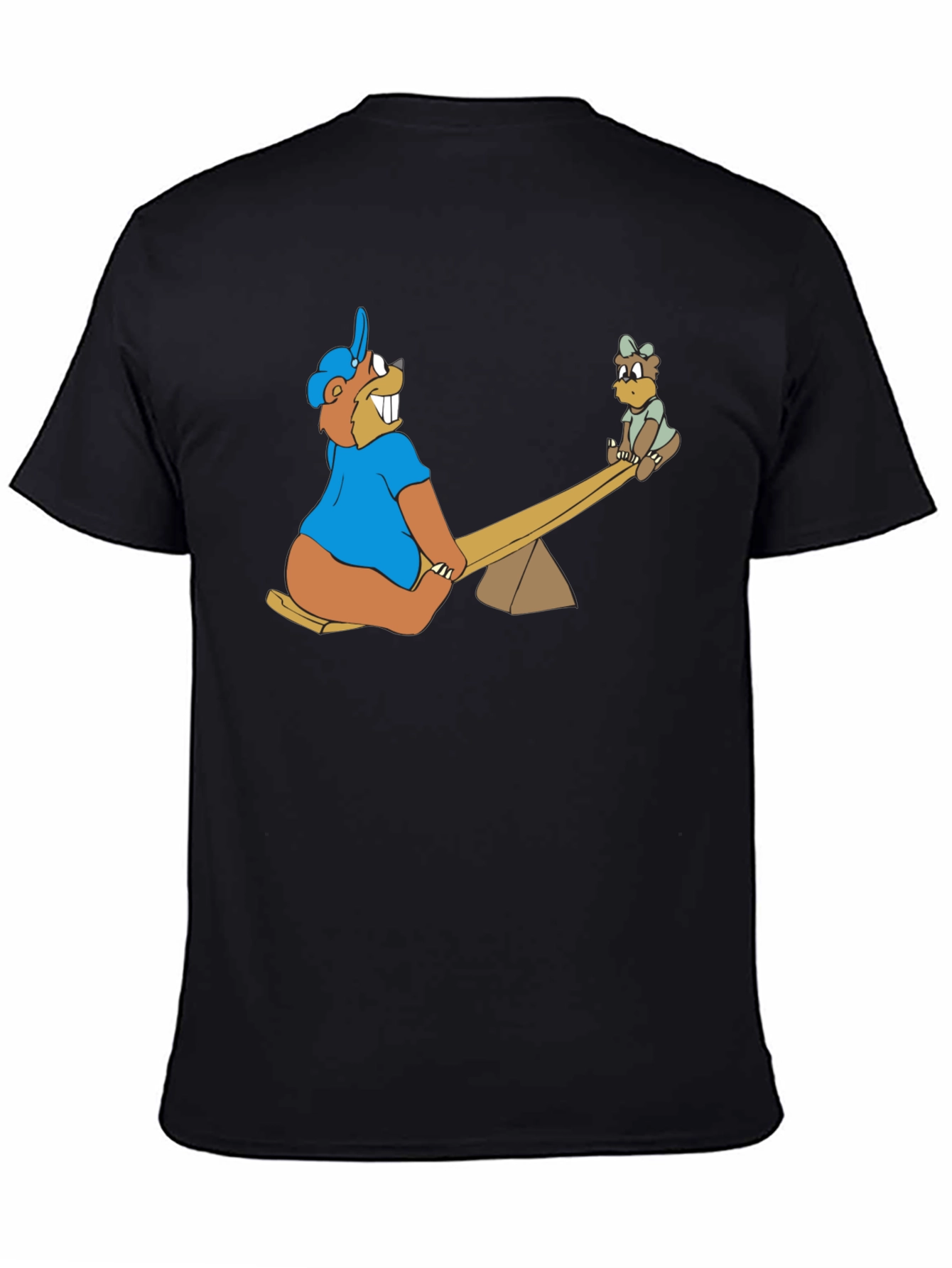 Cartoon Beaver See-Saw Black T-Shirt