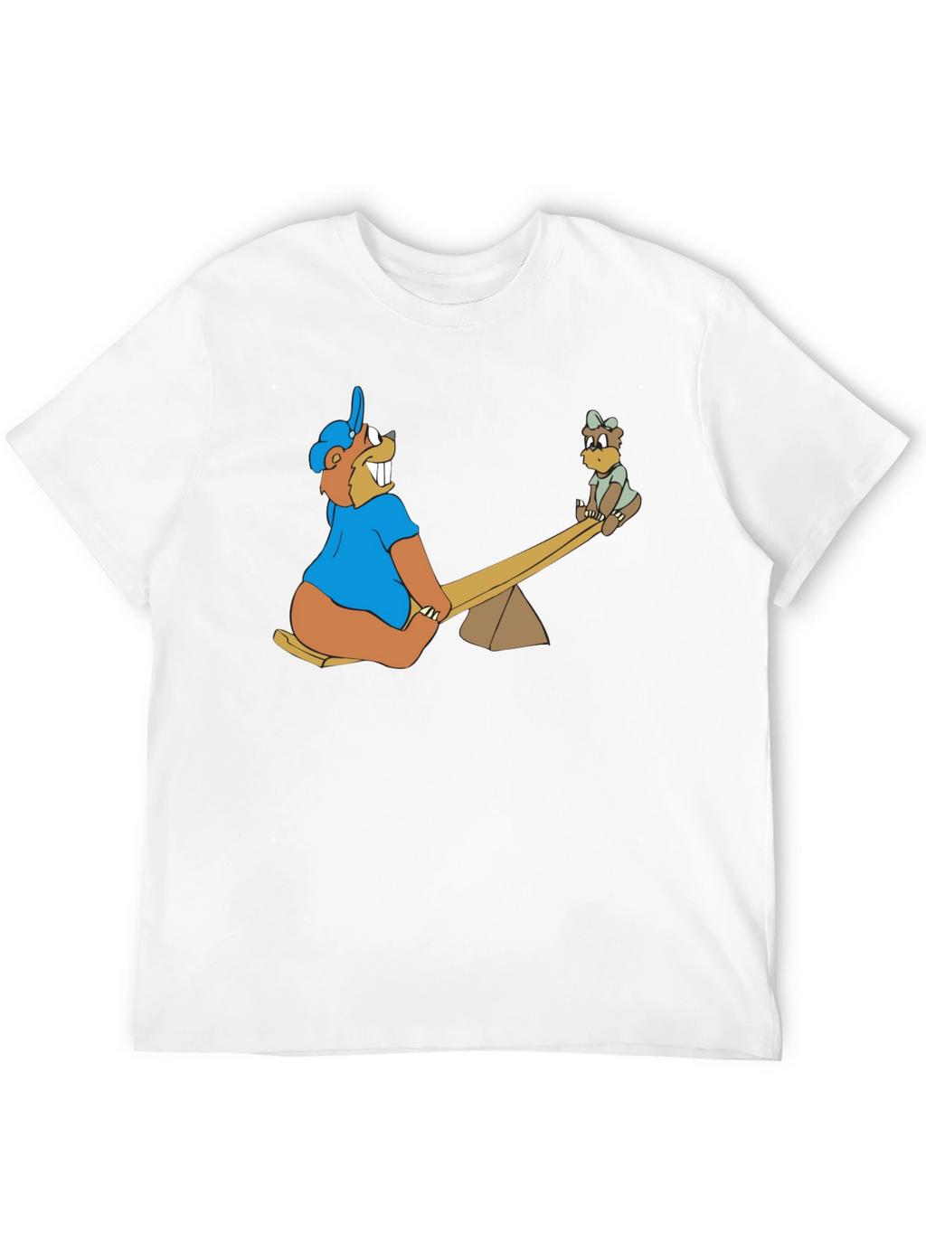 Cartoon Beaver See-Saw Black T-Shirt