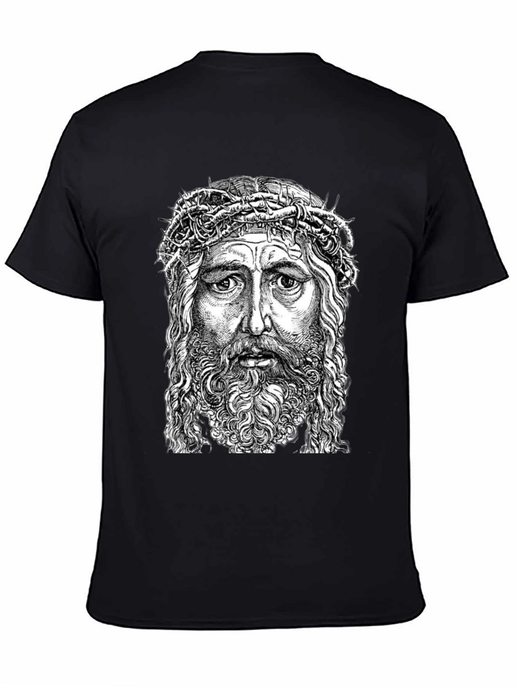 Jesus Portrait Graphic T-Shirt - Black Cotton Blend