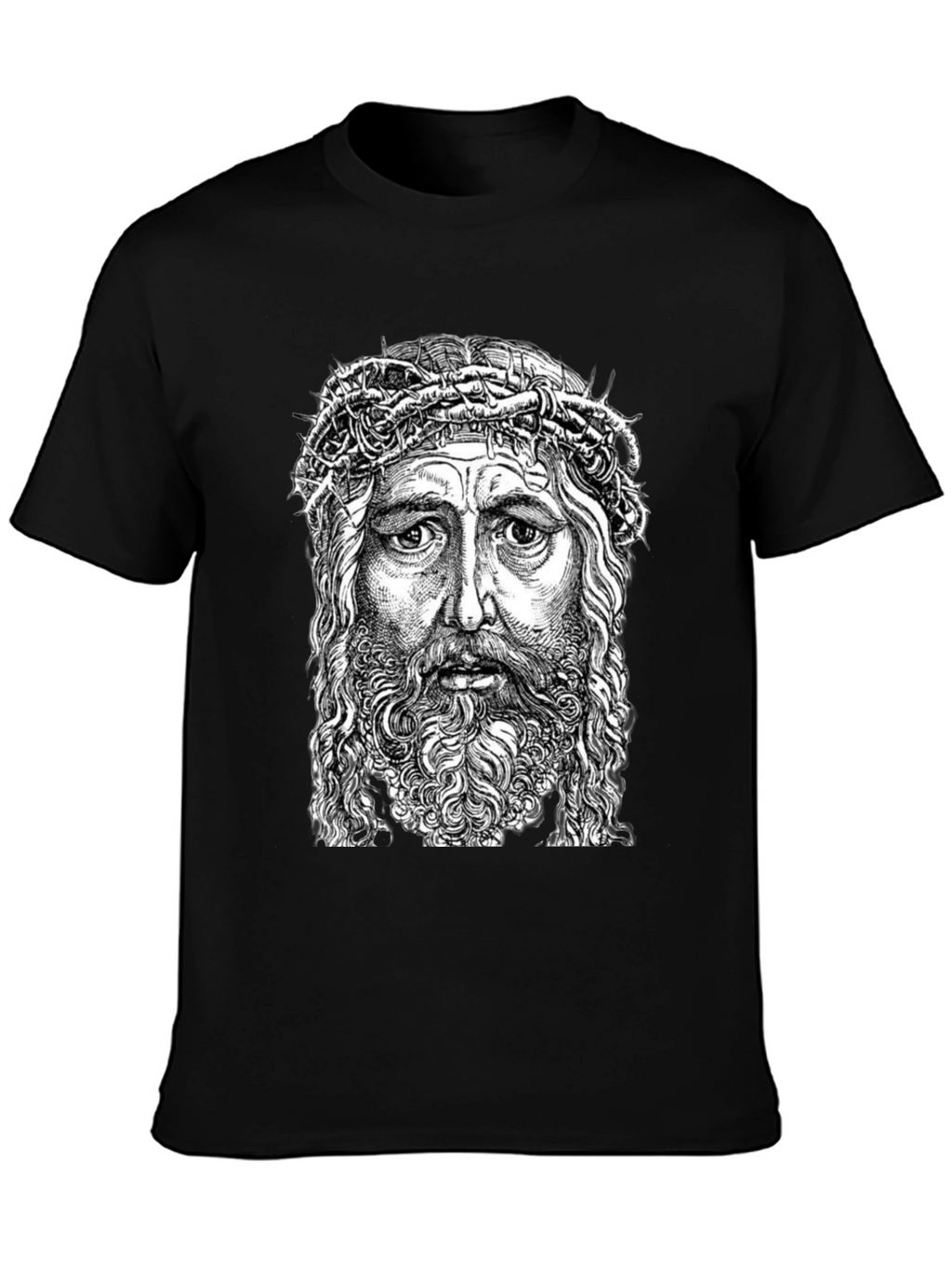 Jesus Portrait Graphic T-Shirt - Black Cotton Blend
