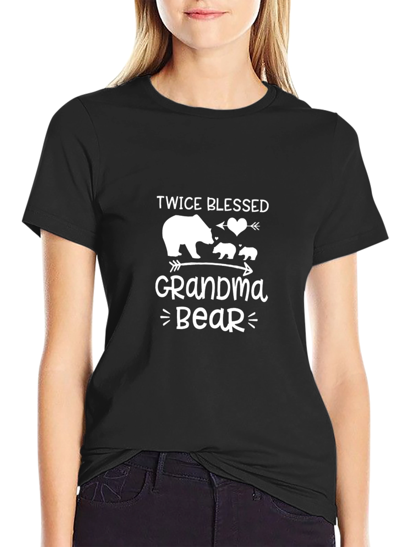 Twice Blessed Grandma Bear Black Graphic Tee