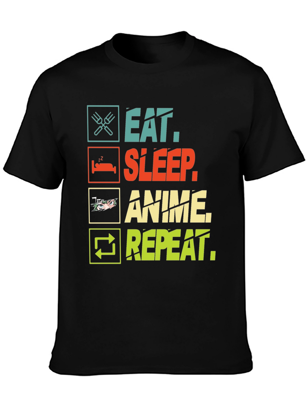 Eat Sleep Anime Repeat Black T-Shirt