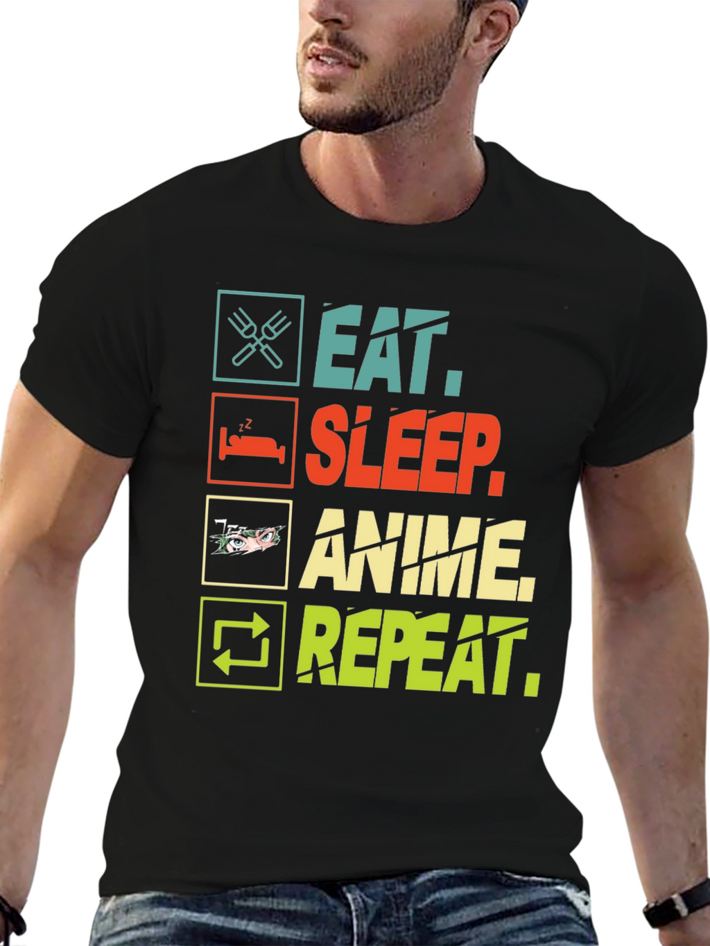 Eat Sleep Anime Repeat Black T-Shirt