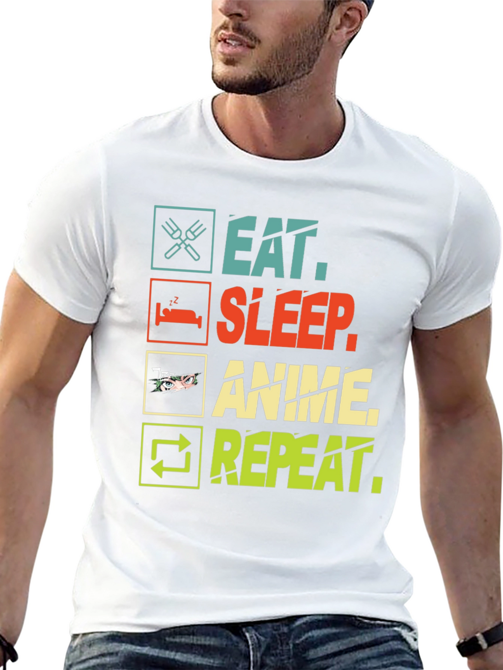 Eat Sleep Anime Repeat Black T-Shirt