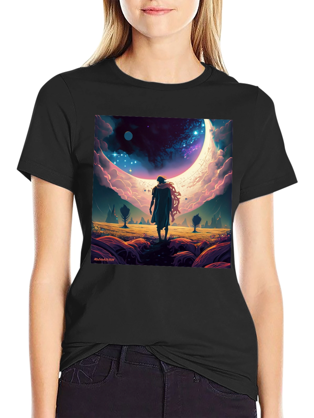 Cosmic Dreamscape Graphic Tee - Black
