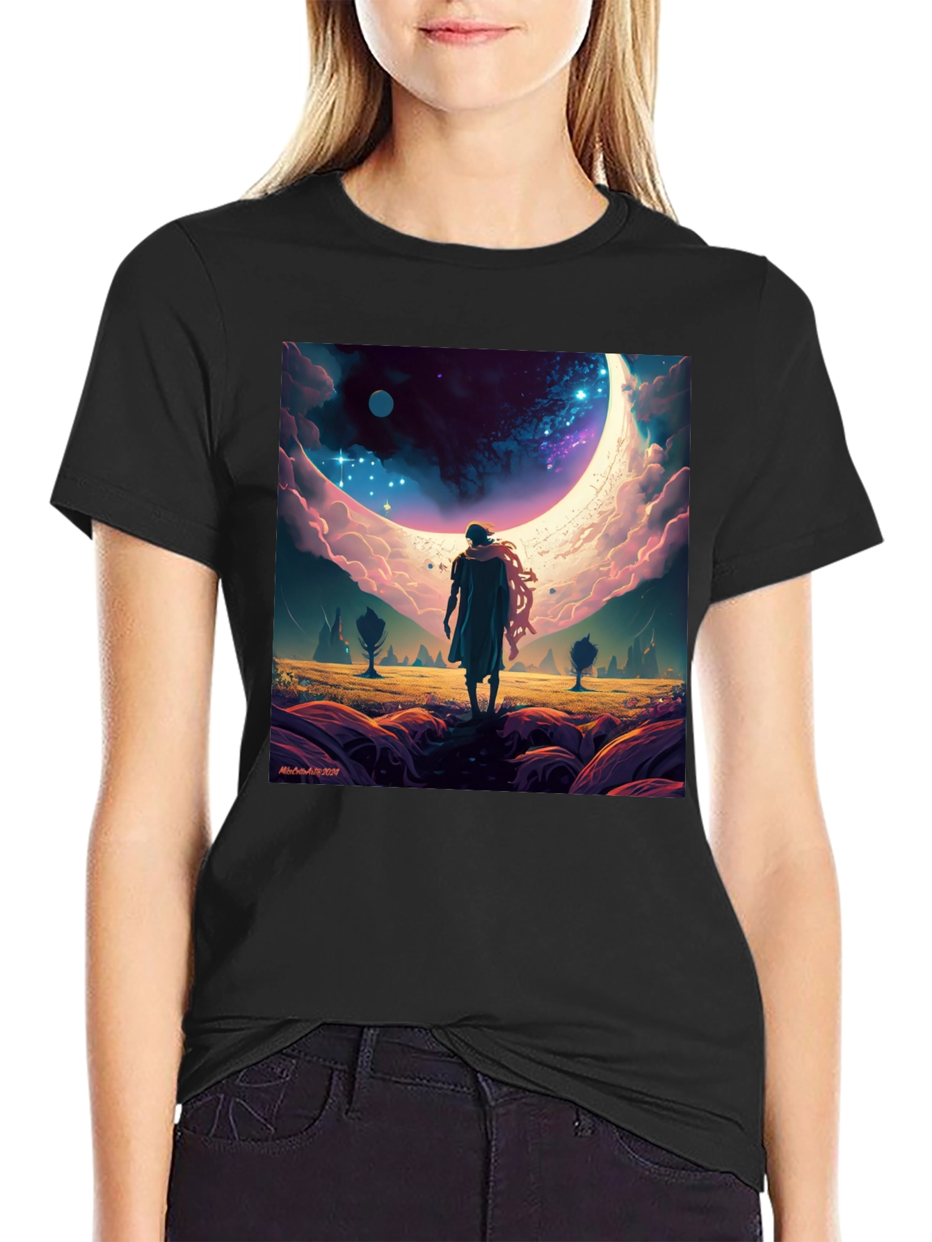Cosmic Dreamscape Graphic Tee - Black