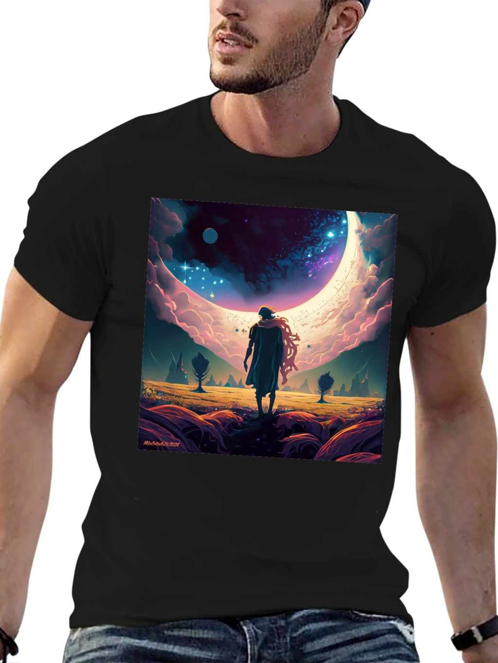Cosmic Dreamscape Graphic Tee - Black
