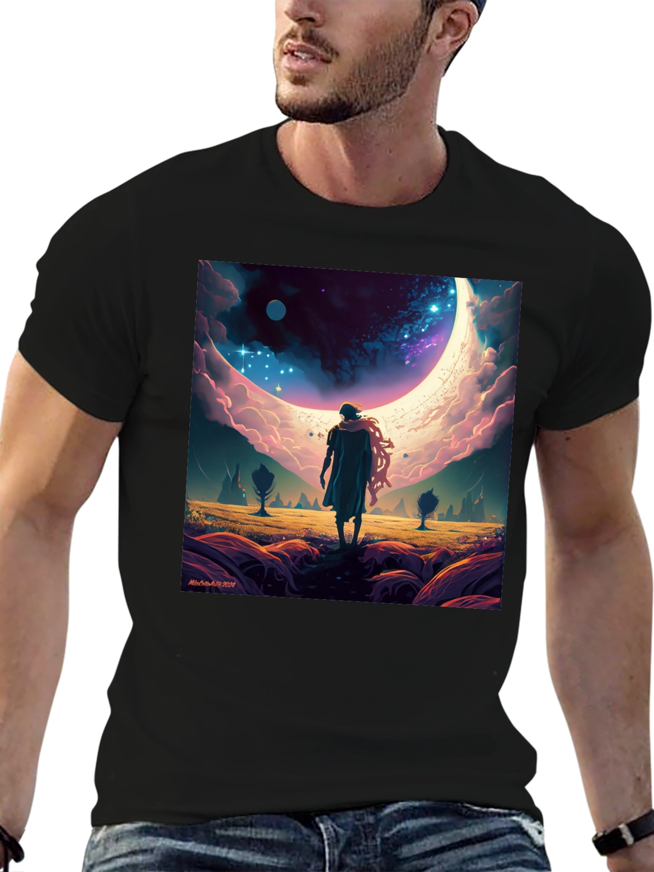 Cosmic Dreamscape Graphic Tee - Black