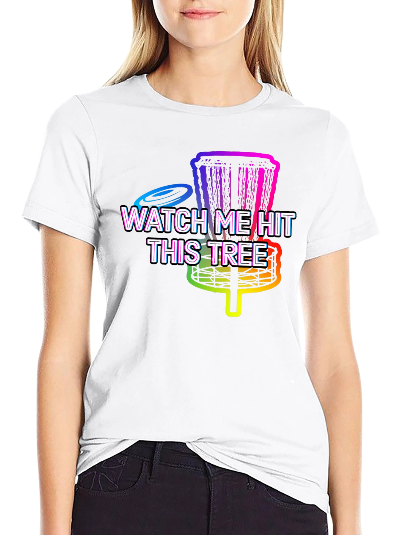 Watch Me Hit This Tree T-Shirt Disc Golf Rainbow
