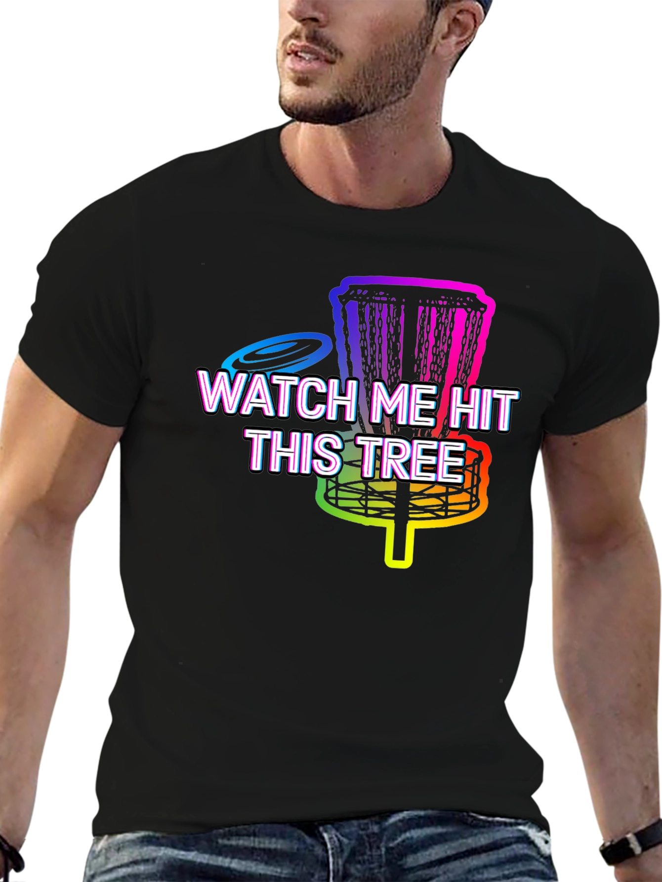 Watch Me Hit This Tree T-Shirt Disc Golf Rainbow