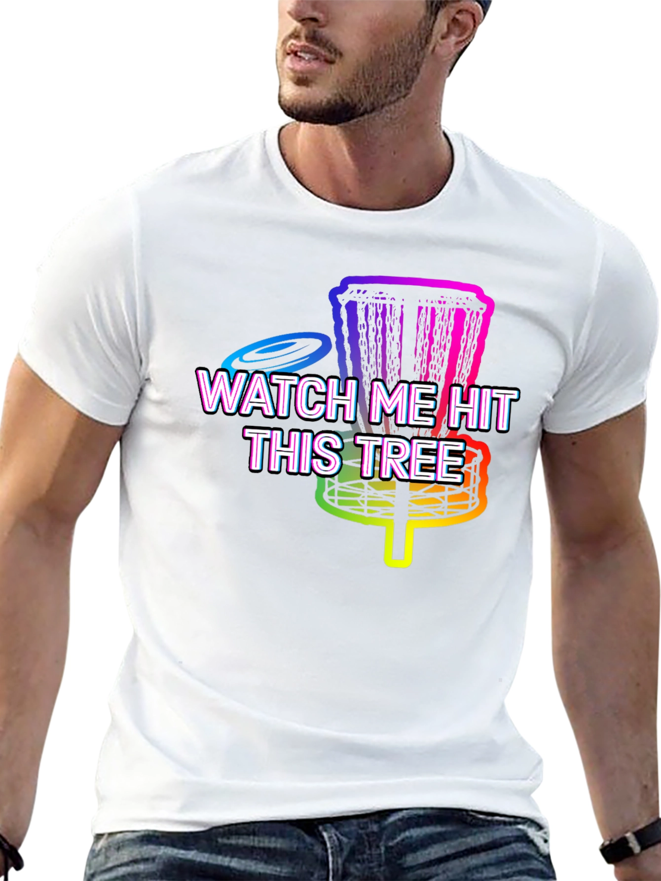 Watch Me Hit This Tree T-Shirt Disc Golf Rainbow