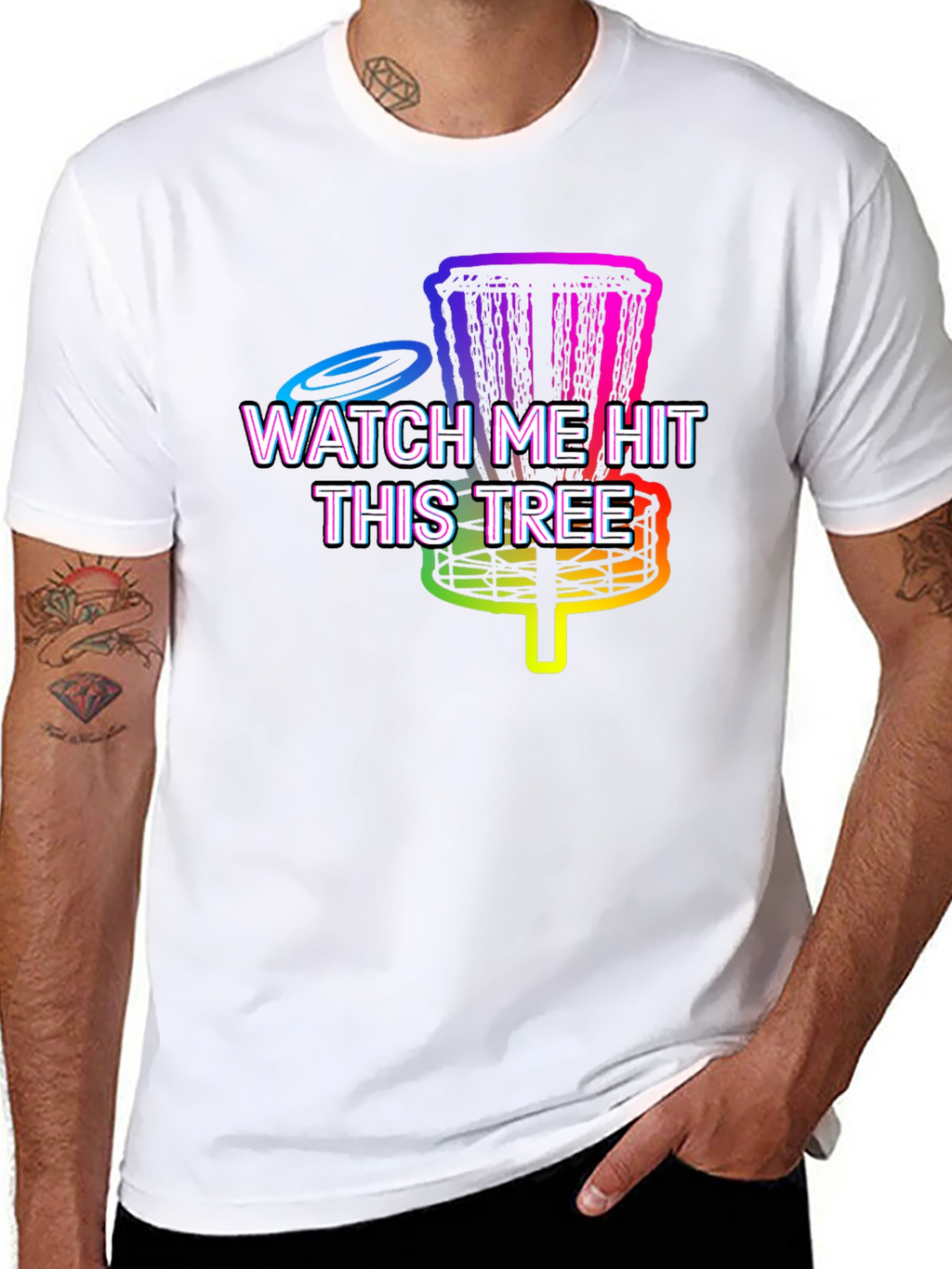 Watch Me Hit This Tree T-Shirt Disc Golf Rainbow
