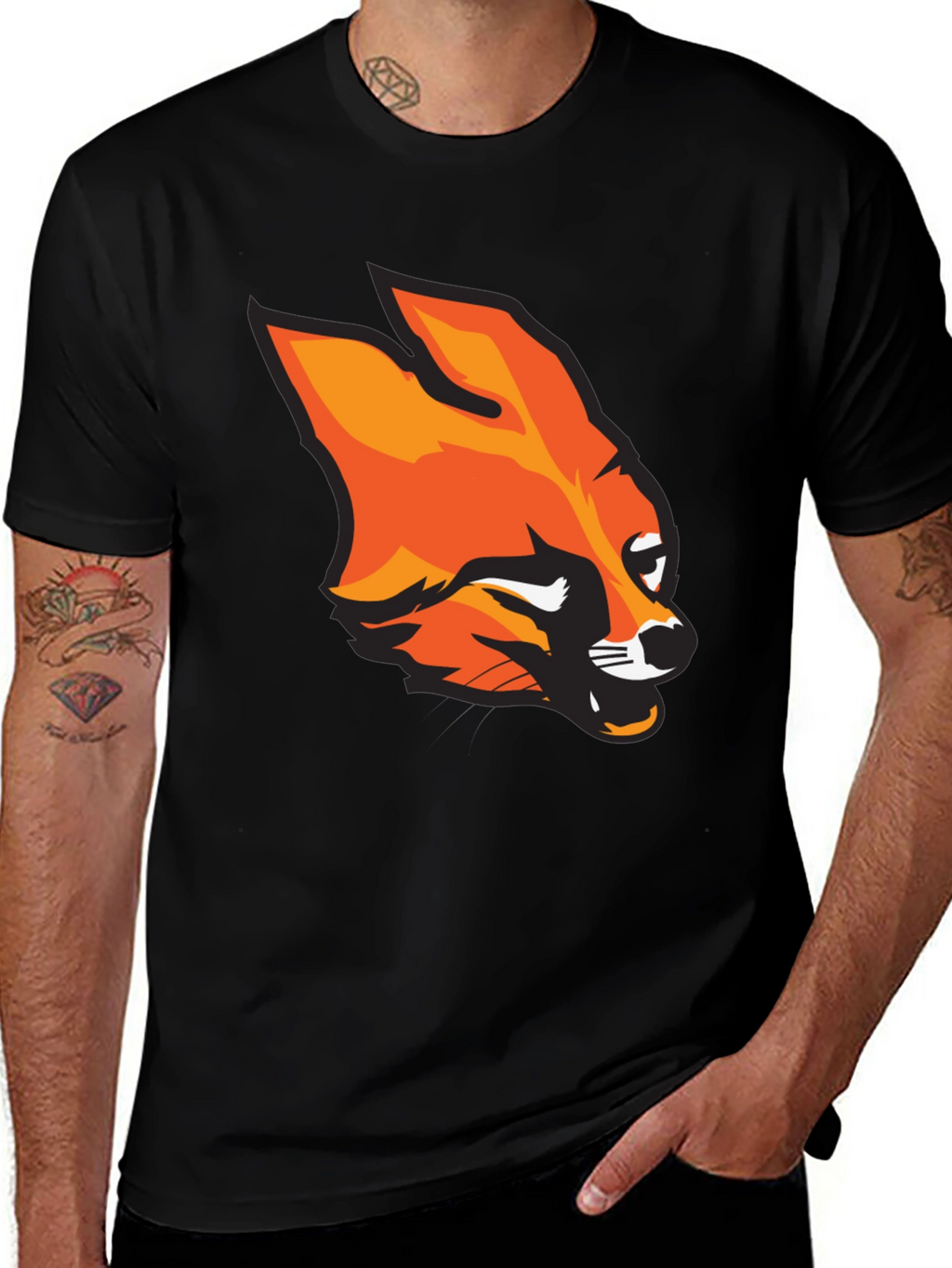Mens Black T-Shirt with Bold Fox Graphic