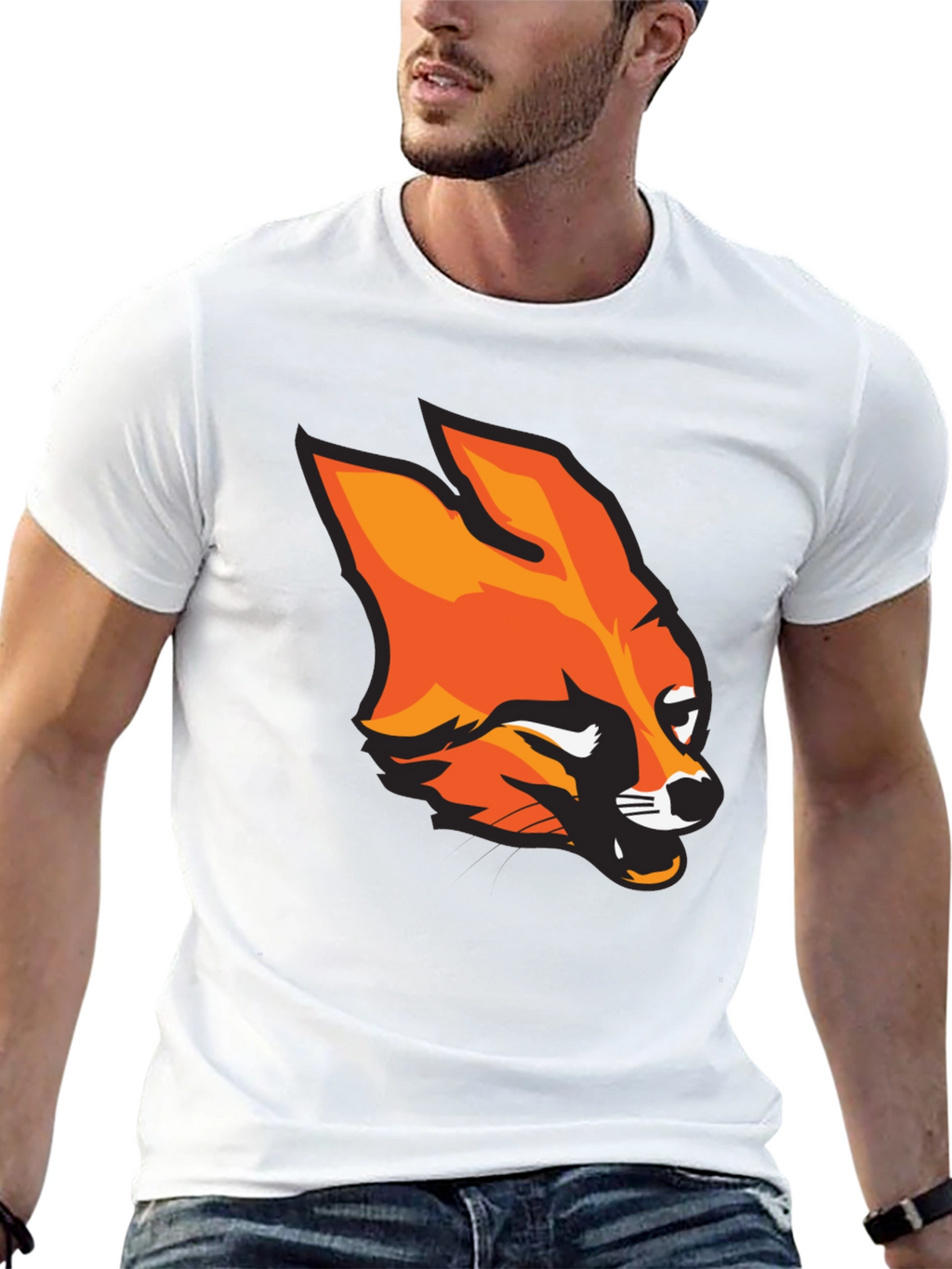 Mens Black T-Shirt with Bold Fox Graphic