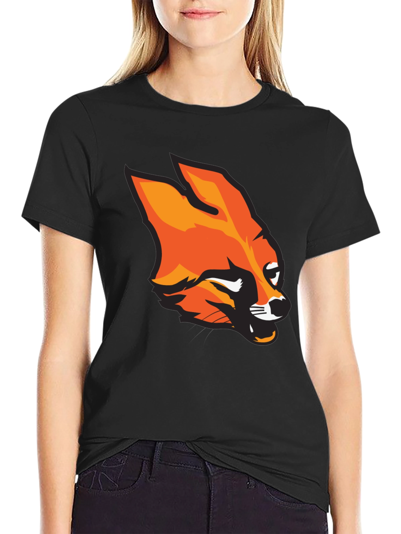 Mens Black T-Shirt with Bold Fox Graphic