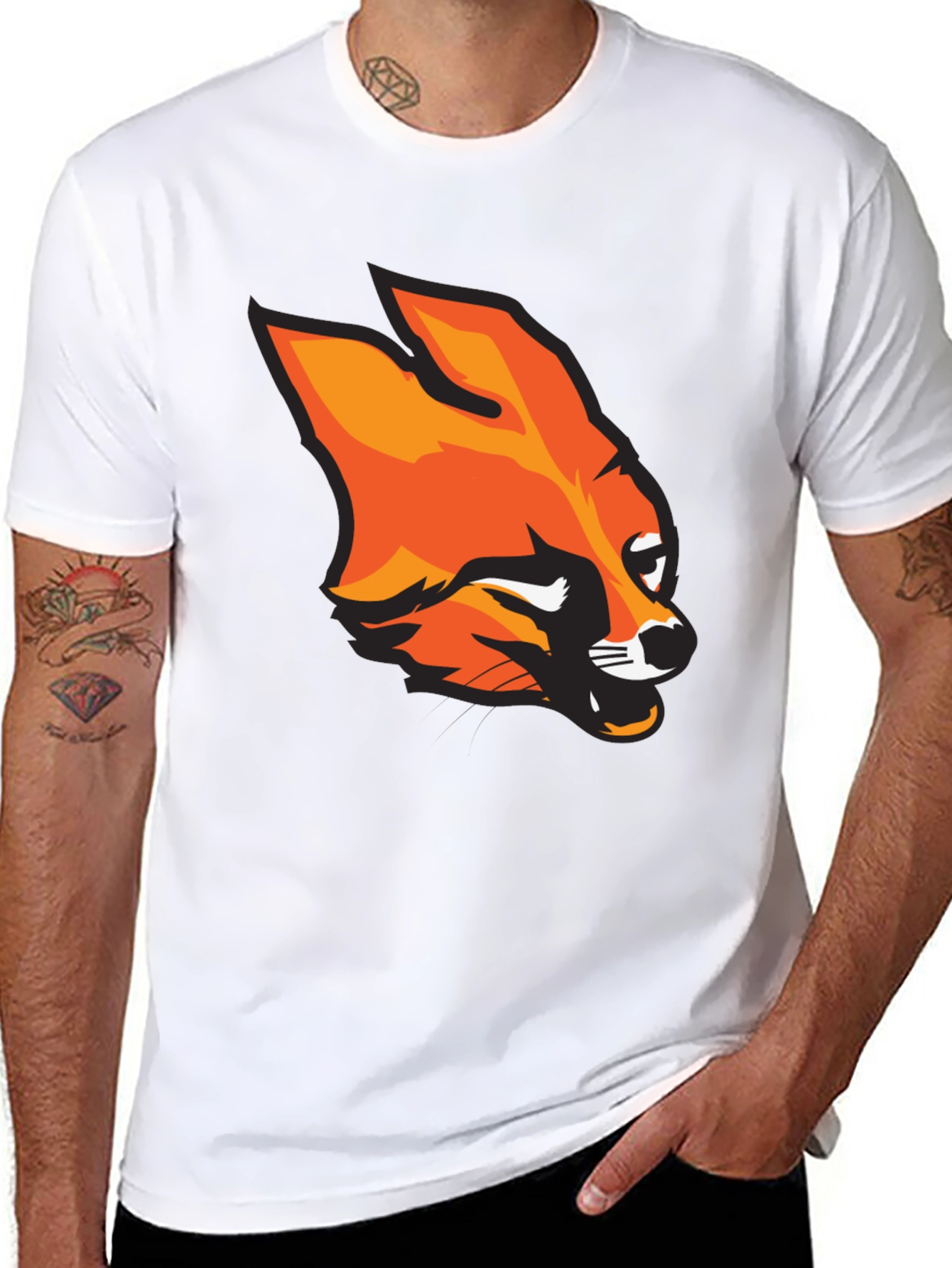 Mens Black T-Shirt with Bold Fox Graphic
