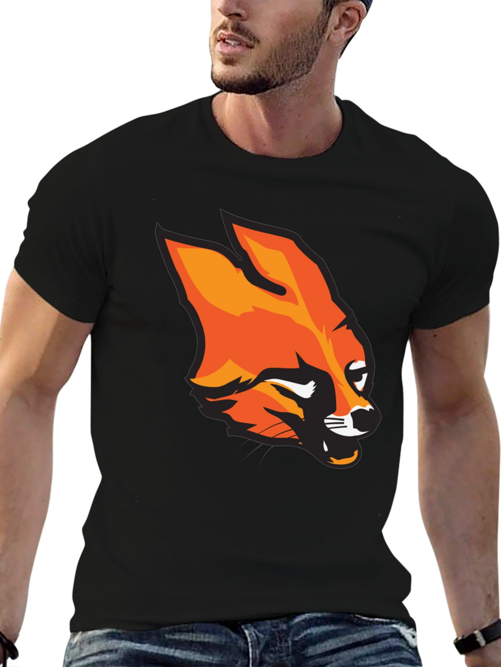 Mens Black T-Shirt with Bold Fox Graphic