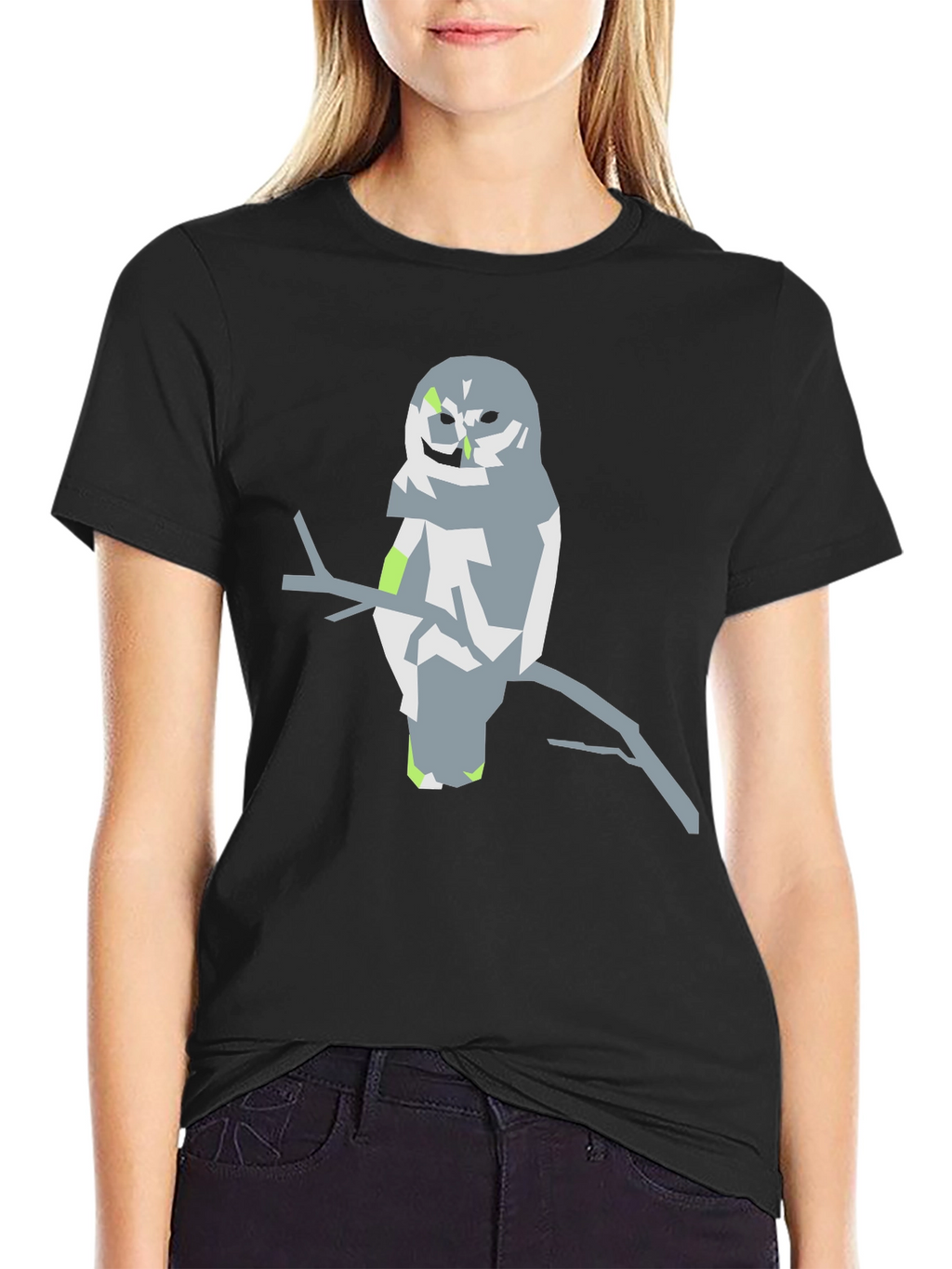 Abstract Owl Graphic Tee - Black Cotton Blend Shirt