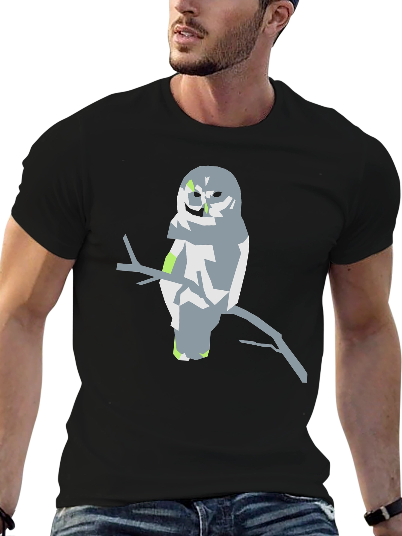Abstract Owl Graphic Tee - Black Cotton Blend Shirt