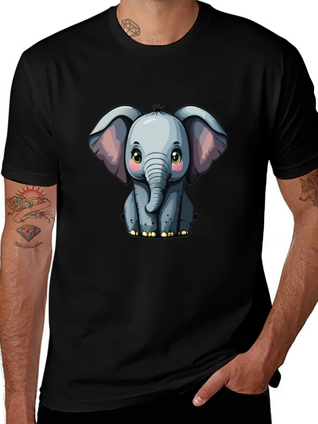 Cute Baby Elephant Graphic Tee - Black T-Shirt