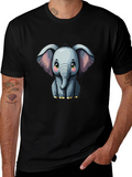 Cute Baby Elephant Graphic Tee - Black T-Shirt