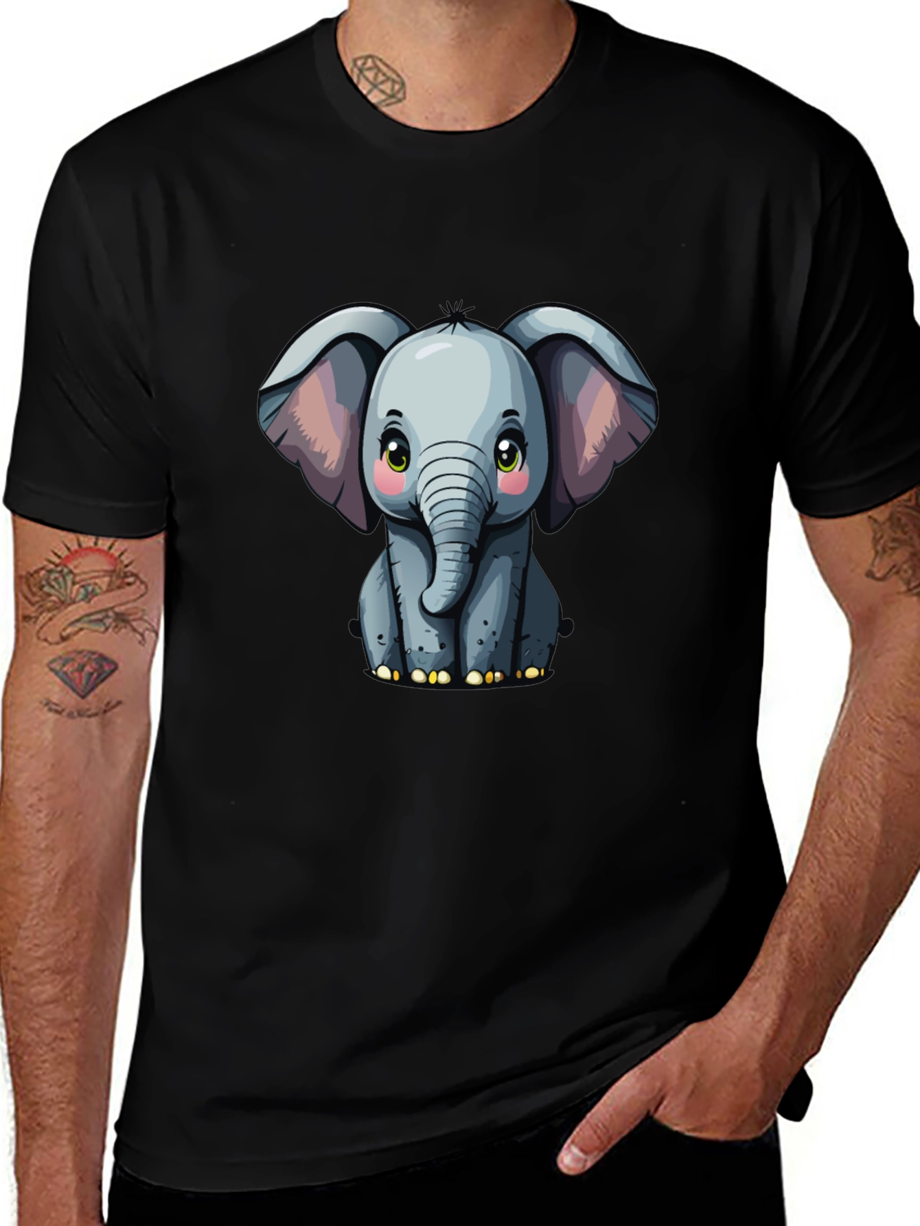 Cute Baby Elephant Graphic Tee - Black T-Shirt