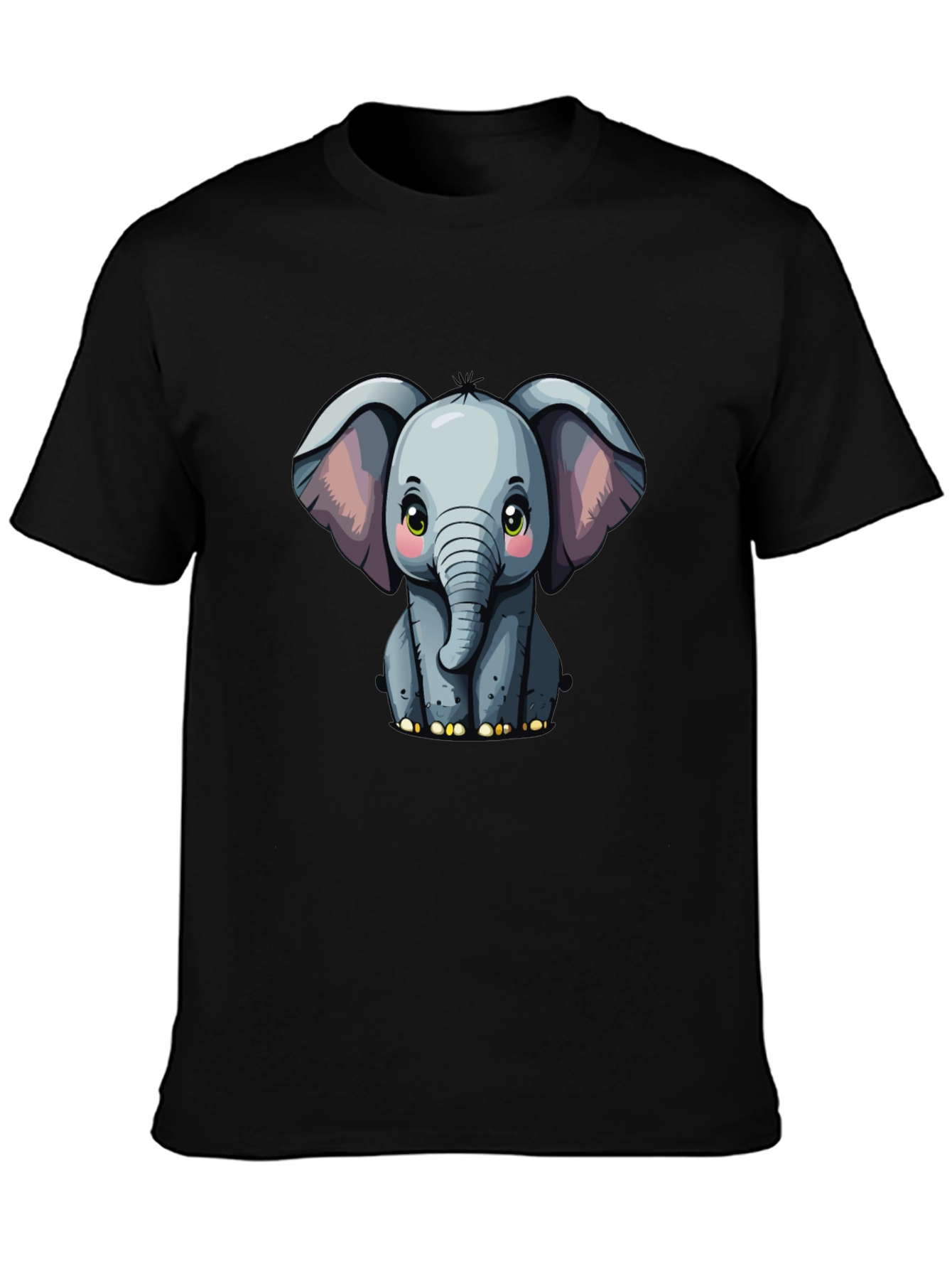 Cute Baby Elephant Graphic Tee - Black T-Shirt