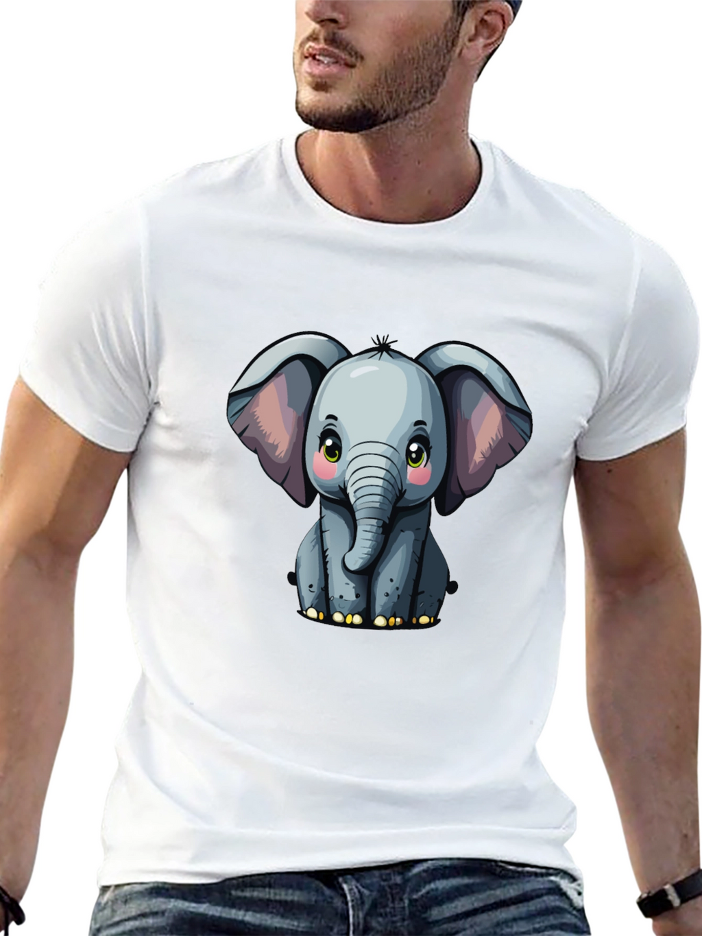 Cute Baby Elephant Graphic Tee - Black T-Shirt