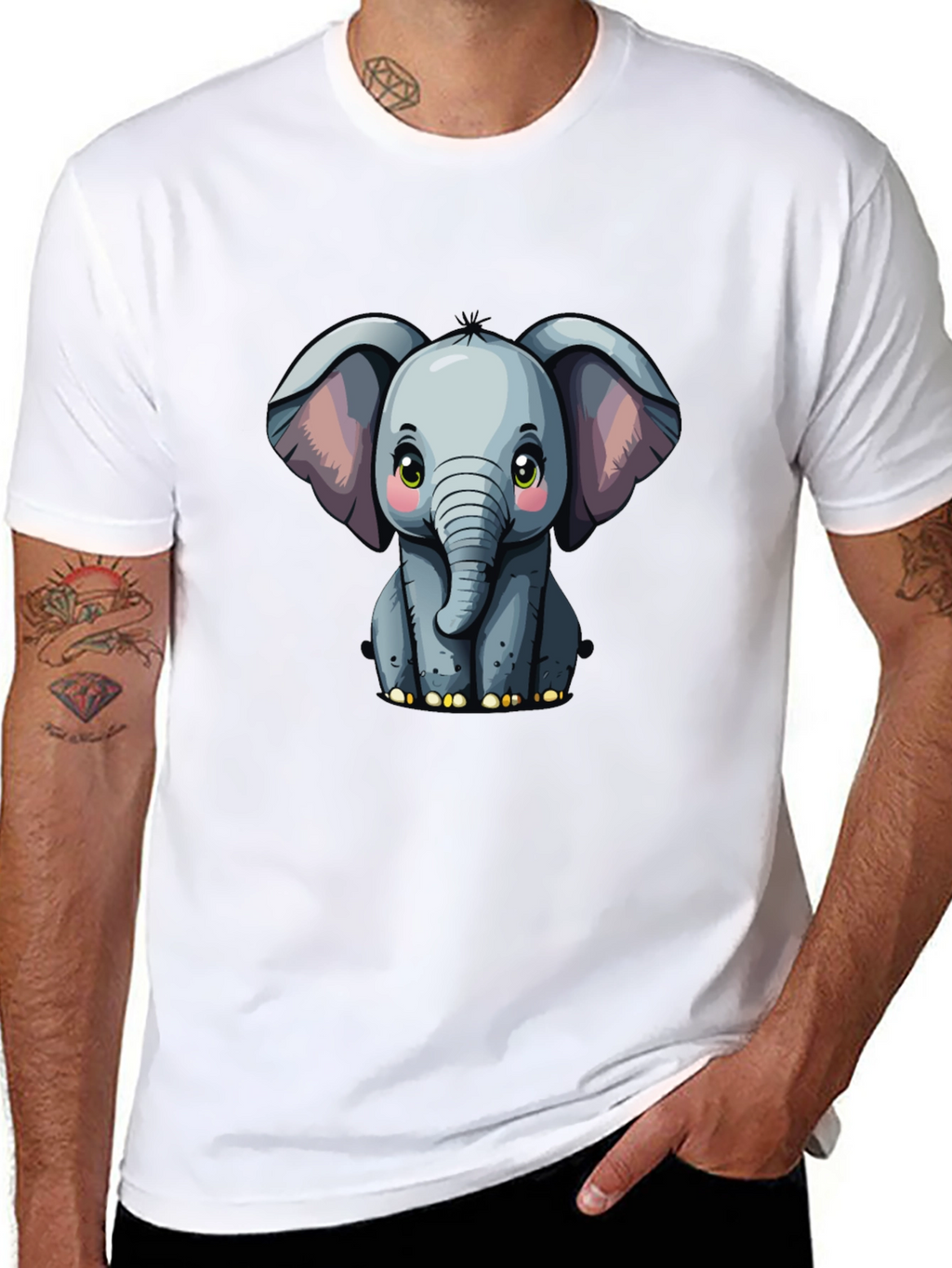 Cute Baby Elephant Graphic Tee - Black T-Shirt