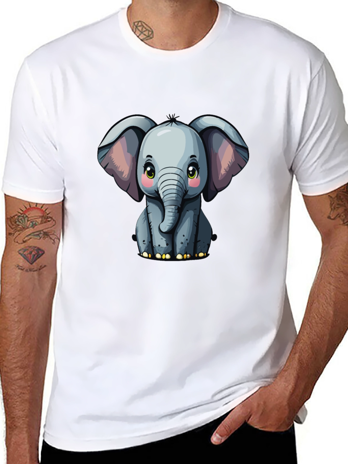 Cute Baby Elephant Graphic Tee - Black T-Shirt