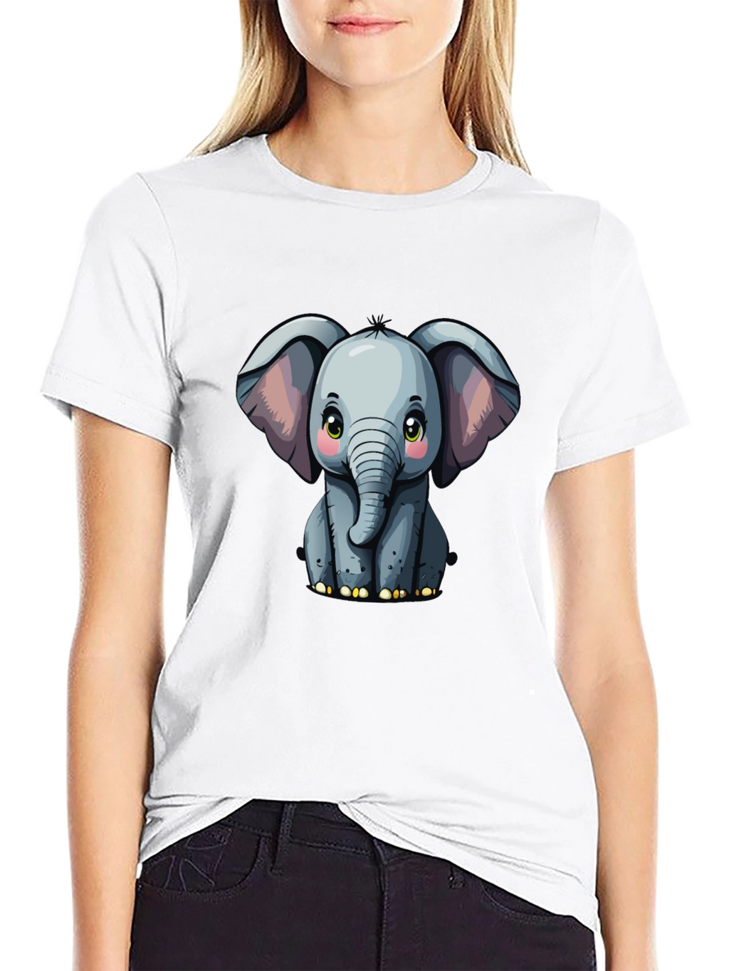Cute Baby Elephant Graphic Tee - Black T-Shirt