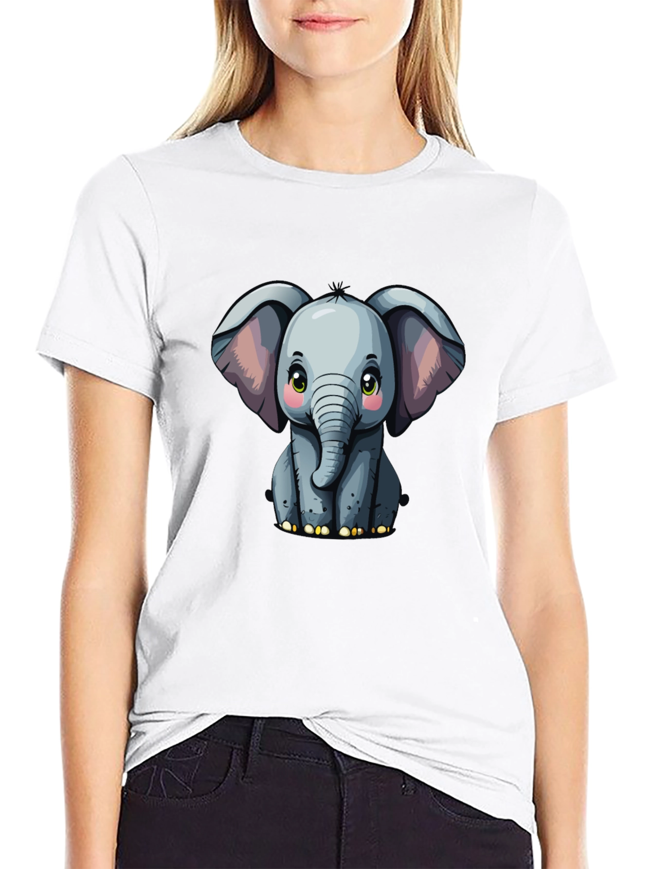 Cute Baby Elephant Graphic Tee - Black T-Shirt