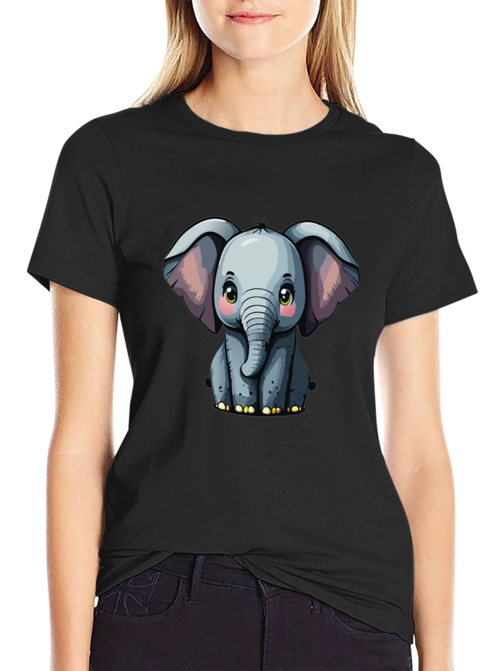 Cute Baby Elephant Graphic Tee - Black T-Shirt