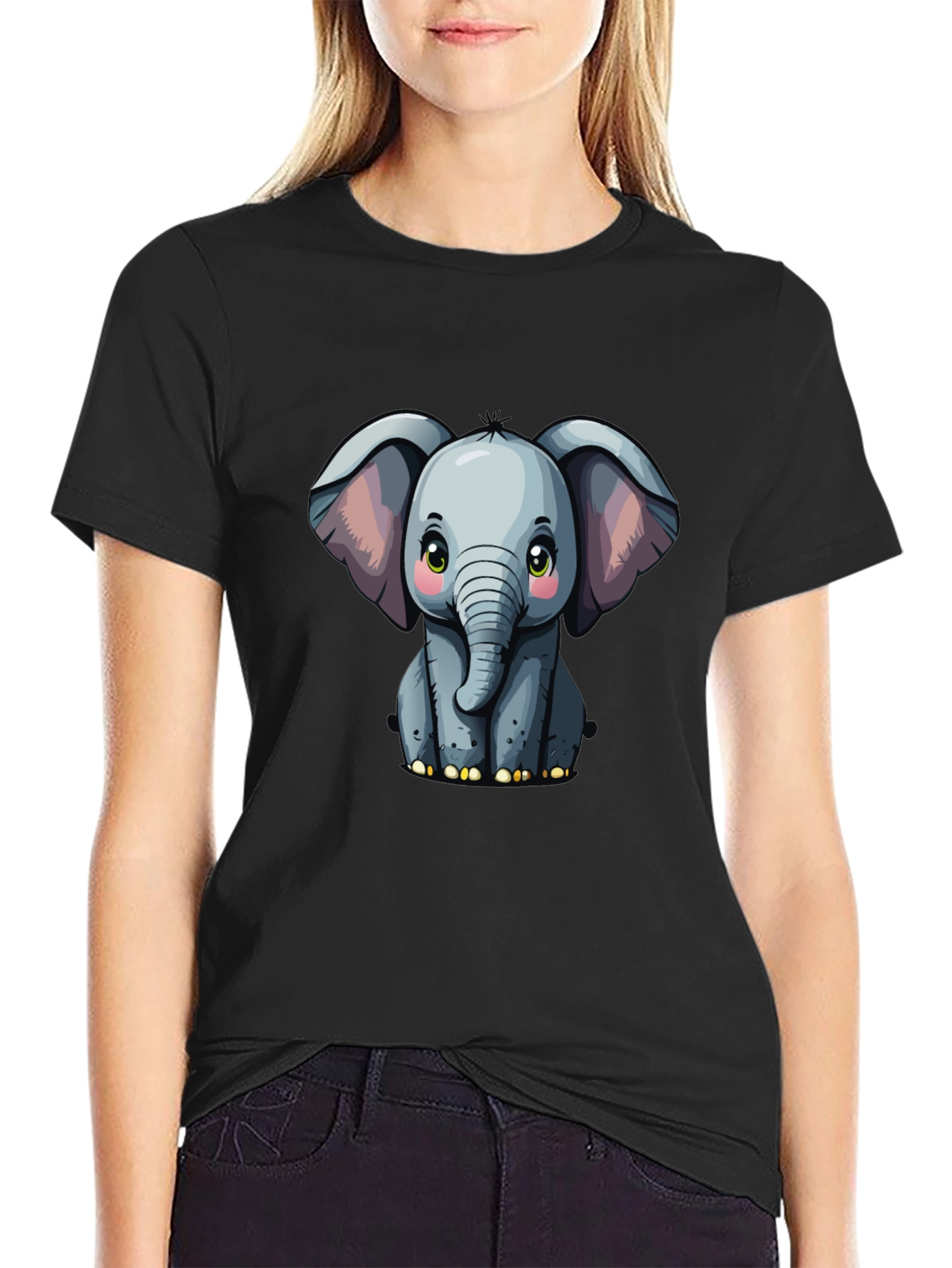 Cute Baby Elephant Graphic Tee - Black T-Shirt