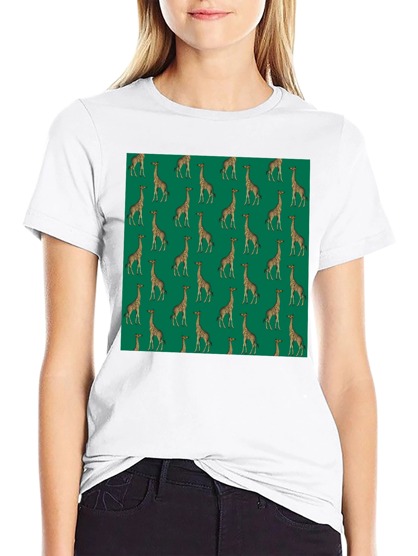 Giraffe Print Black T-Shirt