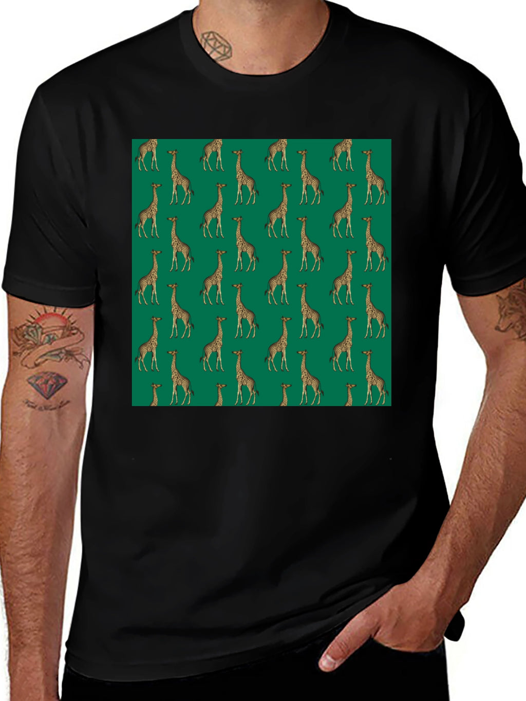 Giraffe Print Black T-Shirt