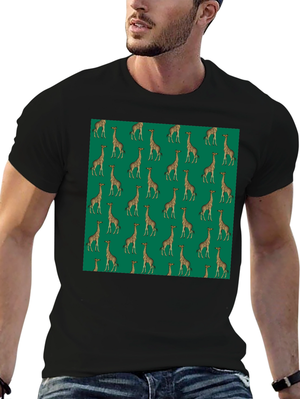 Giraffe Print Black T-Shirt
