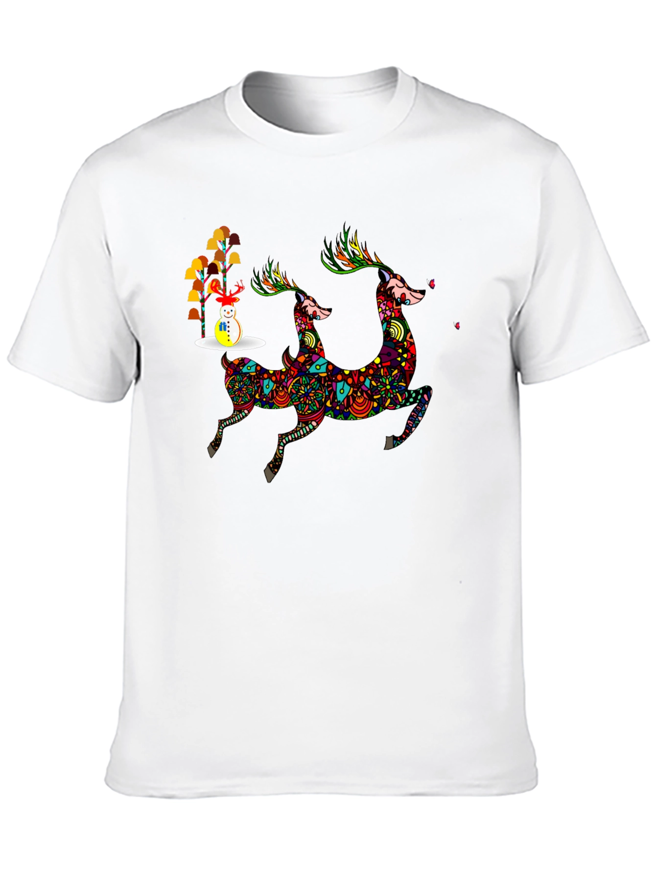 Festive Deer & Snowman Graphic Tee - Holiday Style