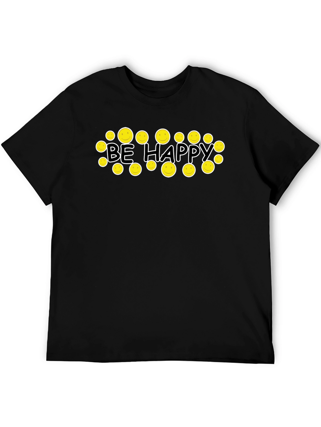 Be Happy Graphic Tee - Smiley Face Black T-Shirt