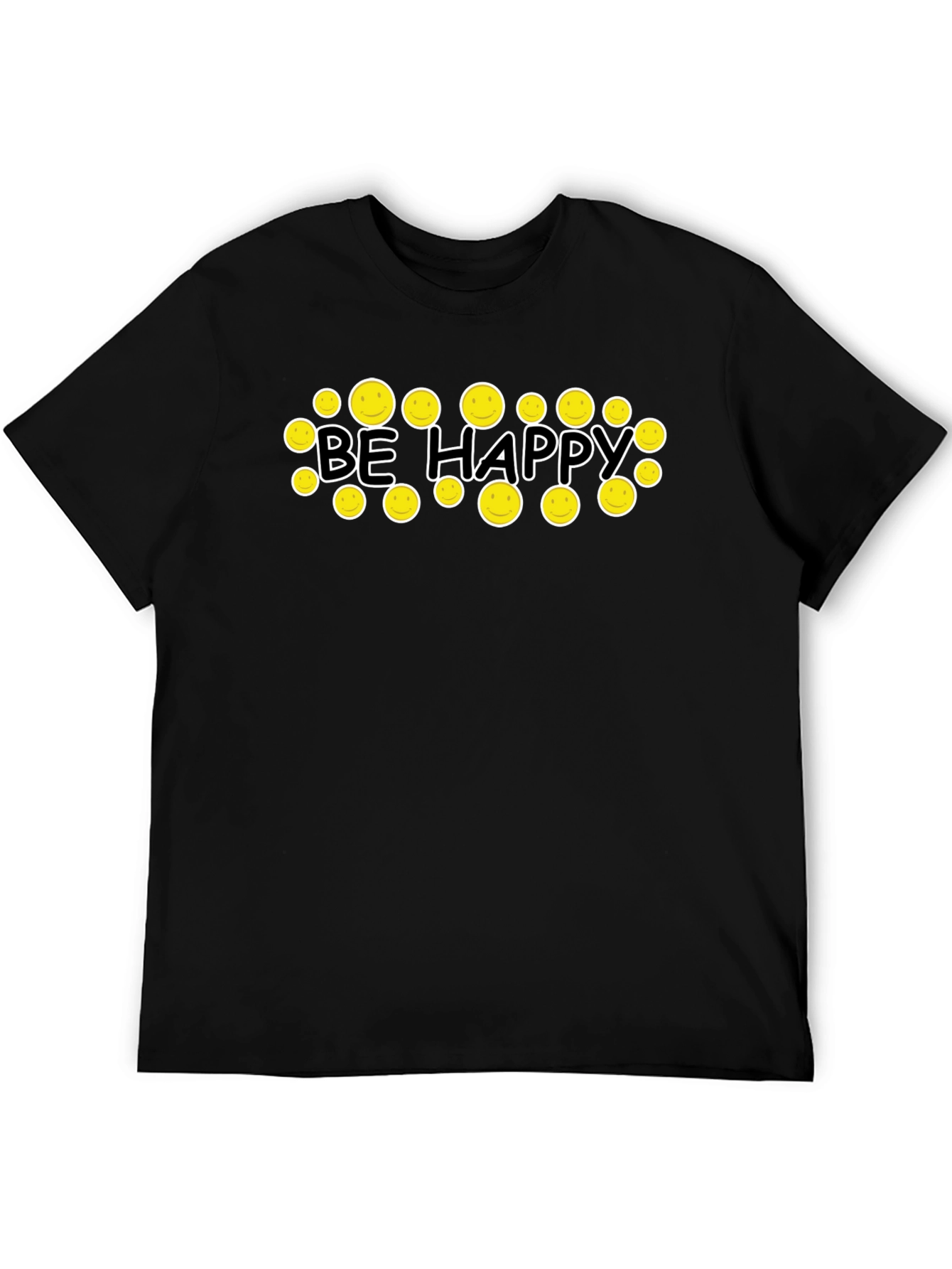 Be Happy Graphic Tee - Smiley Face Black T-Shirt