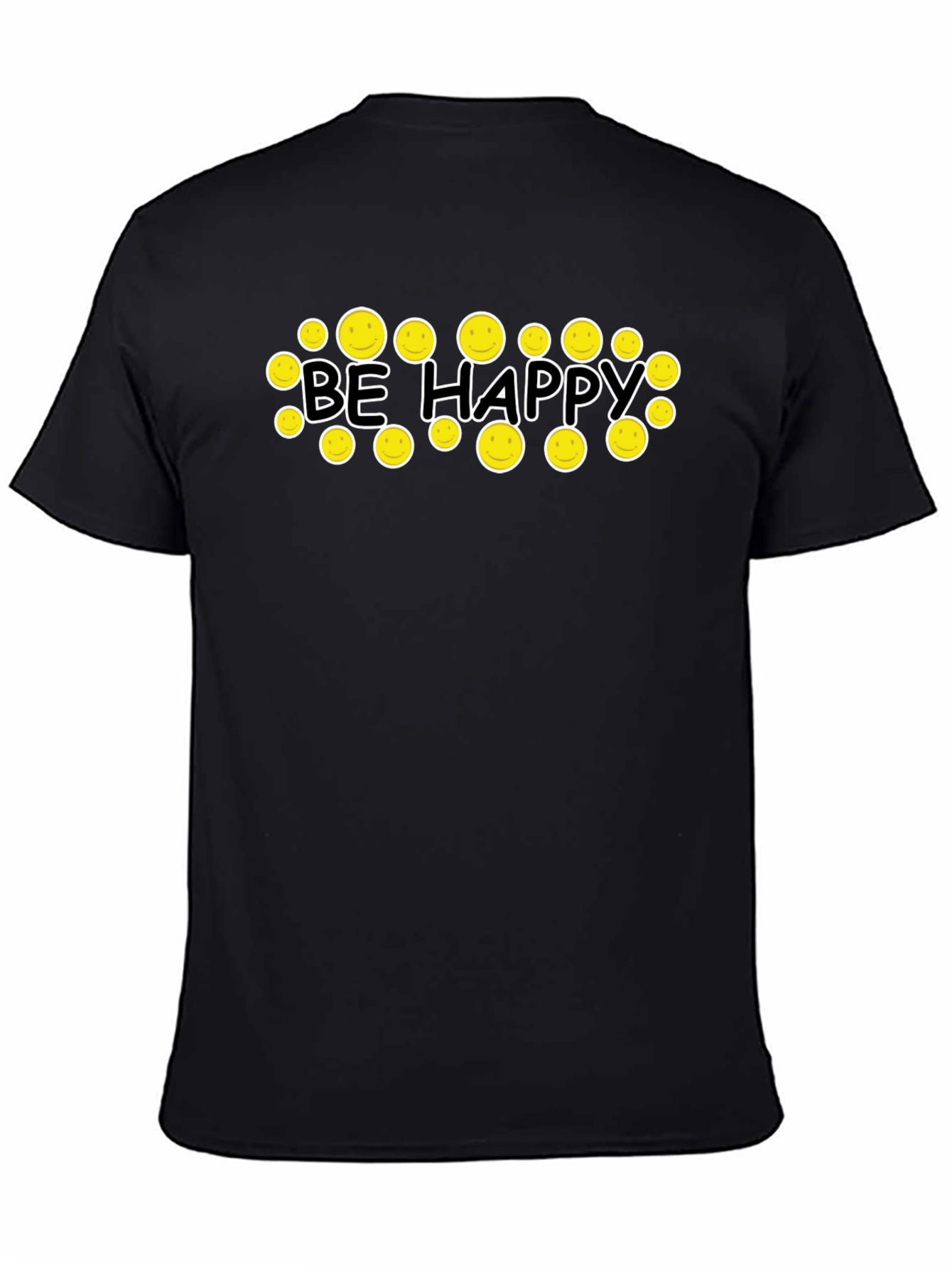 Be Happy Graphic Tee - Smiley Face Black T-Shirt