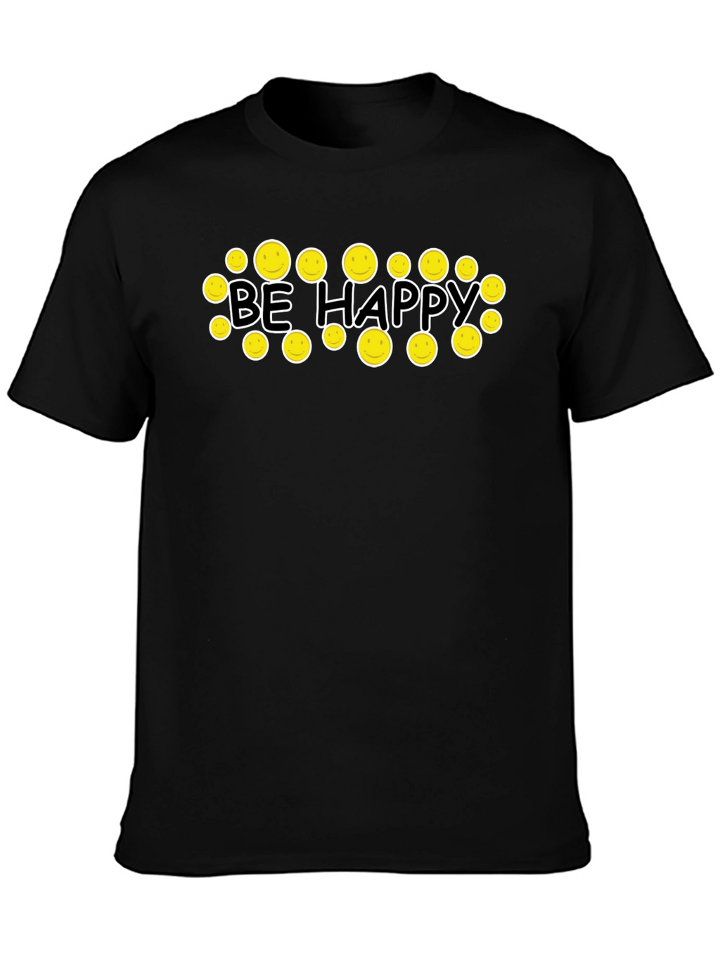 Be Happy Graphic Tee - Smiley Face Black T-Shirt