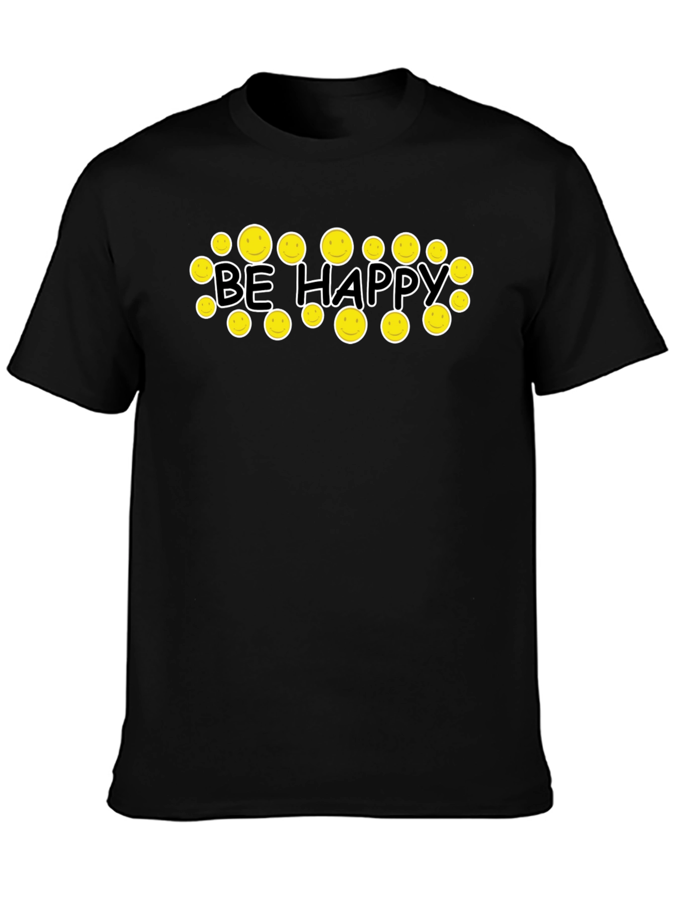Be Happy Graphic Tee - Smiley Face Black T-Shirt
