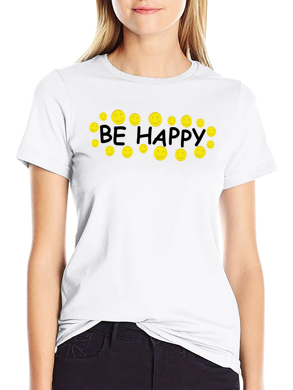 Be Happy Graphic Tee - Smiley Face Black T-Shirt