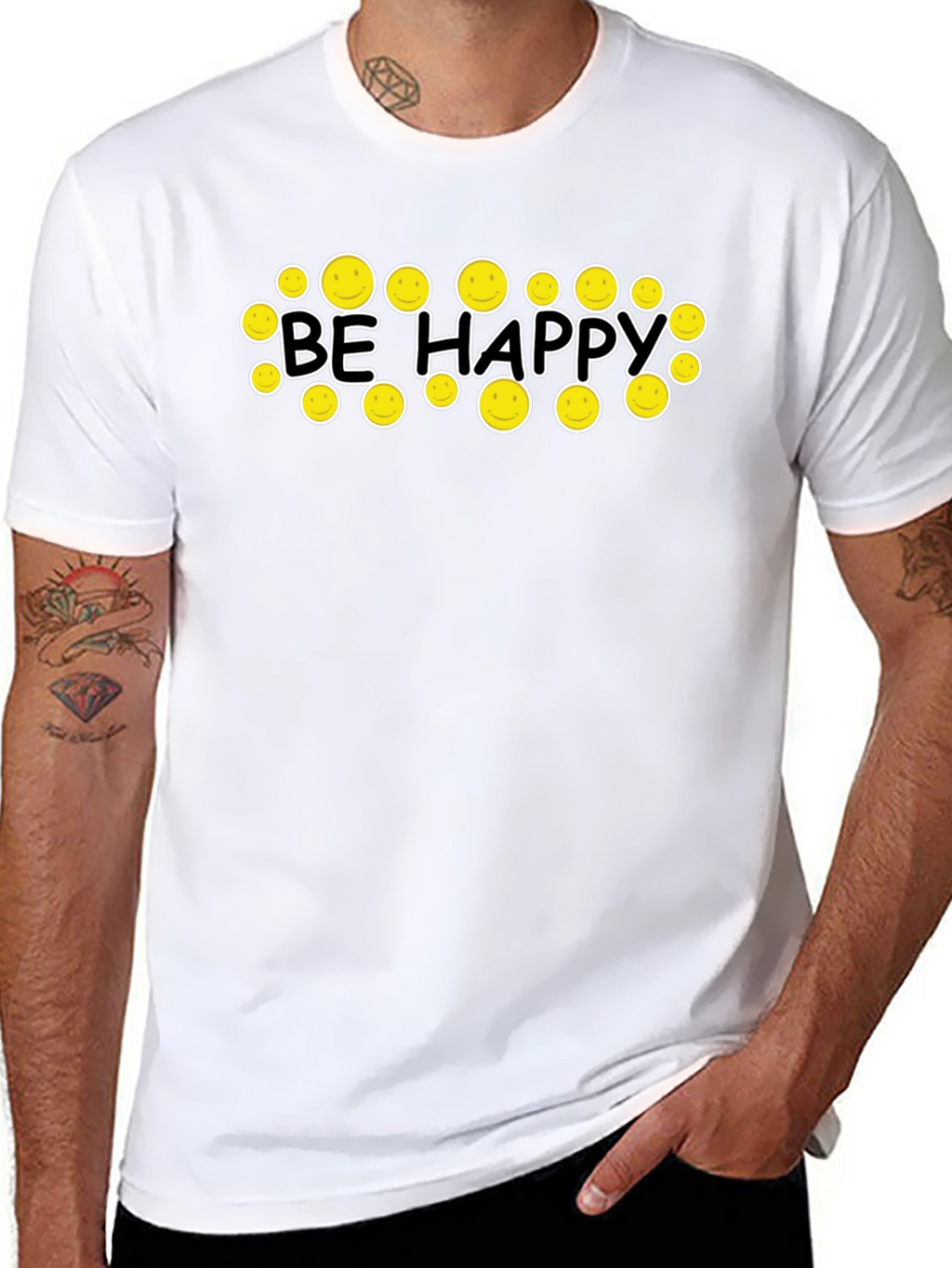 Be Happy Graphic Tee - Smiley Face Black T-Shirt