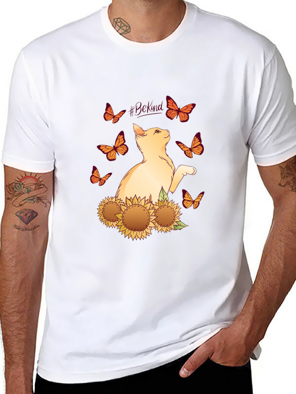 Be Kind Cat Butterfly Sunflower T-Shirt