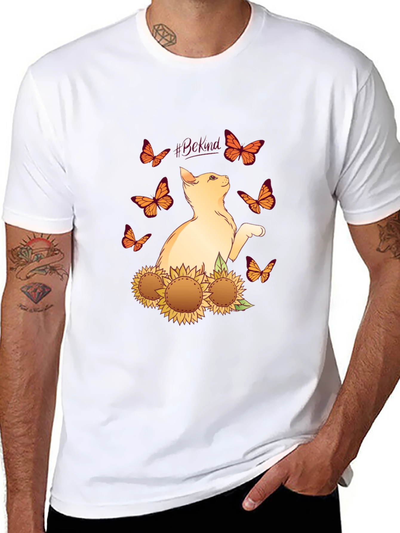 Be Kind Cat Butterfly Sunflower T-Shirt