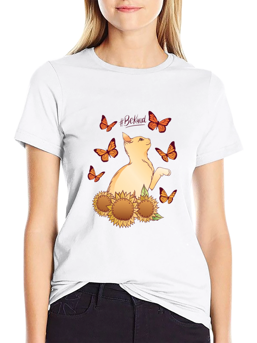 Be Kind Cat Butterfly Sunflower T-Shirt